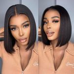 MUPRETTY Raw Bob Wigs Human Hair 4x4 Lace Closure Wig Triple Lifespan Than Regular Virgin Hair Wig Keep Silky And Smooth After Multiple Washes 100% indian 18A Raw Hair Wigs(8Inch)