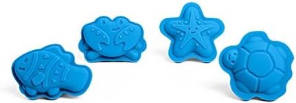 Bigjigs Toys Ocean Blue Silicone Sand Moulds - 4 Piece Silicone Beach Toys Set, Eco Friendly Beach Toys, Sustainable Sand and Water Toys, Sand Toys for Toddlers age 3-5 years