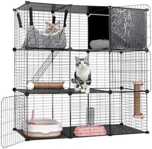 BriSunshine Jaulas para Gatos Interior, Recinto DIY de 3 Niveles con Gran Hamaca, Casa de Alambre Metálico para Gatos, Catio con Bandeja Sanitaria, Cama, Rascadores, Bol, y Escaleras para 1-2 Gatos