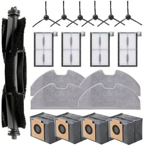 19 PCS Replacement Parts for Eufy X8 Pro/ X8 Pro SES Vacuum Cleaner Accessories Kit, 1 Main Brush, 6 Side Brushes, 4 Mop Cloth Pads, 4 Vacuum Dust Bags, 4 Hepa Filters
