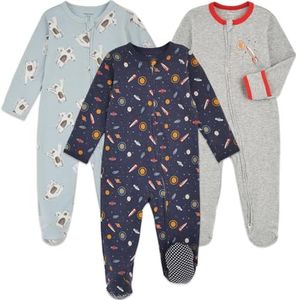 Aablexema Baby Footie Pajama with Mitten Cuffs, Double Zipper Infant Cotton clothes Sleeper Pjs(Snow & Rocket & Space, 12-18m)