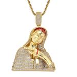 KMASAL Virgin with A Gun Pendant Necklace Hip Hop Iced Out Bling Silver Gold Color Plated 5A+ Cubic Zirconia Punk Pendant Chain Necklace with Stainless Steel Twist Chain, Metal, Cubic Zirconia,