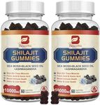 2Pack Shilajit Resin Gummies, Shilajit Sea Moss Supplement with Black Seed Oil, Ashwagandha Ginger, Panax Ginseng, Honey, Shilajit Resin with 85+ Trace Minerals & Fulvic Acid for Energy, Immune Health