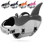AMZNOVA Shark Dog Life Jacket, Buoyancy Aid with Handle, Dog Life Vest for Swimming & Boating, Ripstop & Buoyancy for Doggy, XS, Grey