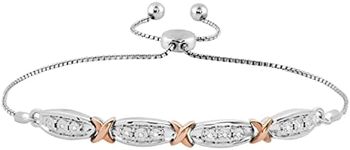 Dazzlingrock Collection 0.08 Carat (ctw) Round White Diamond Ladies Illusion Set Bolo Bracelet, Rose Gold Plated Sterling Silver