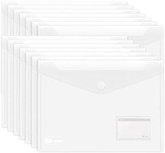 ABSOFINE 25 Pack Transparent Plastic Envelope Folders, A4 Letter Size, 100% Clear, Hook & Loop Closure, Label Pocket, Easy Storage