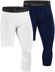 Roadbox Men's One Leg Compression Pants Tights, 2 Pack 3/4 Basketball Football Leggings, Capri Athletic Base Layer Underwear