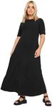 Yours Curve Maxi Full Length Jersey Stretch Swing Style Short Sleeve Scoop Neck Ribbed Textured Dress - Women's - Plus Size Black 22-24