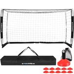Storgem Soccer Goal,Soccer Net,Soccer Goals for Backyard,with Bow Frame,Collapsible Metal Base and 15 Training Cones (6x4x2Ft)