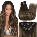 Full Shine Clip in Hair Extensions Human Hair 18 Inch Balayage Clip in Extensions Color 2 Fading To 8 And 2 Brown Silky Straight Hair 100 Gram 7 Pcs Full Head