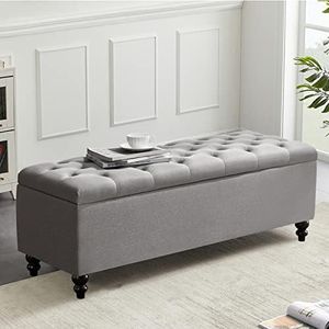Storage Ottoman 50.2 Inches Upholstered Fabric Storage Ottoman Bench，Button Tufted Ottoman with Storage for Living Room，Bedroom End of Bed Bench Withstands 300lbs