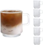 D.M DESIGN·MASTER [6 PACK, 12 OZ - Premium Glass Coffee Mugs with Handle. Transparent Tea Glasses for Hot/Cold Beverages, Perfect Design for Americano, Cappuccino, Tea and Beverage.