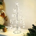 Lewondr Christmas Tree Lamp, 13 Inch Battery/USB Powered Crystal Spiral Christmas Tree Lava Lamp with Star Topper, Christmas Tree Light with Metal Stand Acrylic Balls for Home Bedroom Xmas, Silver