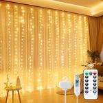 Brightown Curtain Lights, 300 LED Dimmable Fairy Lights with Remote and Timer, 8 Modes, USB Powered String Lights for Room Wall Party Xmas Indoor Decor (9.8 x 9.8 Ft)