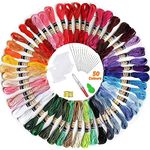 Embroidery Thread, elloLife Random Colors Cotton Embroidery Floss Friendship Bracelets Making Kits with 12 Pieces Bobbins Organizer for Beginners Adults for Knitting Cross Stitch Project (50 Skeins)