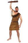 MENS CAVEMAN FANCY DRESS COSTUME - DELUXE CAVEMAN LEOPARD PRINT TUNIC + MATCHING HEADBAND & ARMBAND + FAUX FUR BELT - PERFECT FOR FANCY DRESS PARTIES - SIZE: LARGE