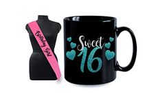 PrintYug Sweet 16 Printed Black Ceramic Coffee Mug, 325ml with Birthday Girl Sash | Gift for Friends,Relatives,Girlfriend,Sister,Wife,Mom,Daughter| Coffee Mug for Gift