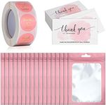 620 Pieces Thank Cards and Stickers Set Gold Foil for Supporting My Small Business with Resealable Packaging Bag, Suitable Owners(Pink)