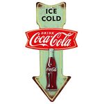 Open Road Brands Coca-Cola Ice Cold Arrow Embossed Metal Sign - Vintage Diner Coca-Cola Sign for Kitchen or Man Cave