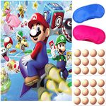 Pin The Nose on The Mario Game Poster, Game Birthday Party Decorations Supplies with 24 Stickers, Pin Tail Game for Party Games