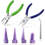 LEONTOOL Winding Tool Set 4 Pieces Quilling Border Buddy 6-Step Wire Looping Jewelry Pliers Double Nylon Jaw Pliers and Bent Tweezers DIY Hand Tool for Wire Looping Wrapping Beading