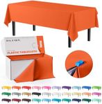 54 Inch X 100 Feet Orange Plastic Table Cover Roll in A Cut - to - Size Box with Convenient Slide Cutter. Cuts Up to 12 Rectangle 8 Feet Plastic Disposable Tablecloths - Exquisite