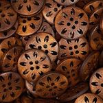 Floral Carved Wood Buttons for Crafts (4 Holes, 100-Pack)