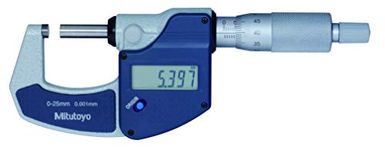 Mitutoyo 293-821-30 Digimatic LCD Micrometer, Ratchet Stop, 0-25mm Range, 0.001mm Graduation, -0.002mm Accuracy