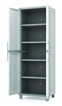 Keter Storage Cabinet with Doors and Shelves for Tool, Home Organization,Large, White & Grey