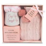 Hot Chocolate Gift Set with Mug | Small Hot Water Bottle with Cover | Fluffy Socks | Cosy Pink Ribbon Balls | Christmas Gifts for Women Her | Novelty Girls Ladies Xmas House Couple Home Mum Auntie (1)