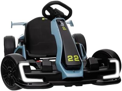 Kerry Yoo Go Kart Electric Drift Kart Car with Adjustable Seat, 24V Outdoor Ride on Toy with 4 Speed Mode, Crazy Cart for Kids 6-12 Years Old，Fast 300W Motor，8.5 MPH, LED Lights, Bluetooth - Bule