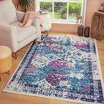 JV Home Vintage Collection Distressed | Bohemian Chic Area Rug for Living Room 4' x 6' Dark Blue/Grey/Lilac