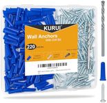 KURUI #10-12 Concrete Anchors and Screws Kit, 220PCs Wall Anchors for Drywall Brick Masonry Stucco Concrete, 110 Plastic Drywall Anchors and 110 Wood Screws with Drill Bit