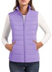 MAGCOMSEN Women's Puffer Vest Sleeveless Lightweight Padded Outerwear Stand Collar Zip Up Winter Jacket Vest with Pockets Light Purple M