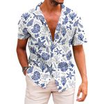 KYKU Men's Casual Button-Down Shirts Hawaiian Shirt Short Sleeve Beach Clothes with Pockets, Ocean World, X-Large