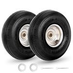 GICOOL 10" Tire and Wheel, 2 Pack, 4.10/3.50-4 Pneumatic Tire, with 2.25" Offset Hub, 5/8" Axle Bore Hole, Sealed Bearings for Hand Truck Trolley Dolly Garden Wagon Gorilla Cart Wheel Replacement