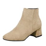 Women's Ankle Boots Chunky Block Low Heel Vintage Tie Knot Faux Suede Office Booties Shoes with Side Zipper, Beige, 7.5