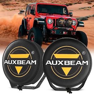 Auxbeam 9 inch Off Road Light Covers Round Black Leather Case with Logo Offroad Driving Protective Lens for Trucks Car 4x4 ATV Jeep Bumper Roof, Pair