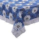 Kuber Industries Floral Print Exclusive Table Cloth|PVC 4 Seater Center Table cover|Table Sheet For dining, Party, Events|Waterproof Protector|Indoor And Outdoor Use "60x40" (White & Blue)