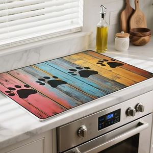 BSFHH Heat-Resistant Glass Stove Top Cover with Anti-Slip Rubber Coating – Electric Stove Protector, Scratch-Resistant, Expands Counter Space, Stylish Kitchen Decor (Dog Paw Print, 30" x 21")