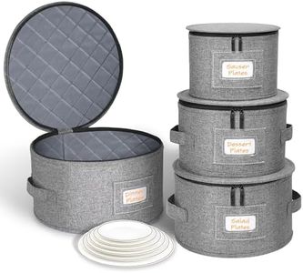 punemi China Storage Containers, Dish Storage with Rigid Top Side Bottom Support & Felt Dividers for Charger Plates Dinnerware, Perfect for Moving Supplies, 4PCS Stackable Fine China Storage, Gray