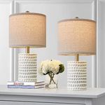 PORTRES 18.25" Modern Accent Ceramic Table Lamp Set of 2 for Bedroom White Desk Decor Bedside Lamps for Living Room Study Room Office Dorm Farmhouse Nightstand Lamp End Table Lamps