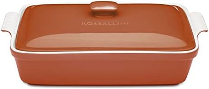 ROSSALLINI Stoneware Casserole Dish Bakeware Set with Lid, Covered Rectangular Dinnerware, Extra Large 4.23 Quart, 13 by 9 Inch, Terracotta