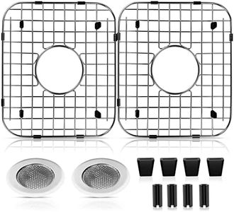 ARLBA 2 Pack 304 Stainless Steel Sink Protectors for Kitchen Sink W/Center Drain,13.62"x11.5"x1.25" Sink Grid Protection,Sink Grate Sink Rack for Bottom of Sink w/ 2Pack Sink Strainers