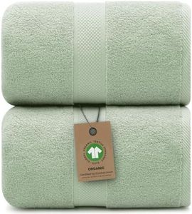Alusa Home 100% Organic Luxury Bath Sheets - GOTS Certified - Extra Large 35x70 Inches (Pack of 2) Zero-Twist, Long-Staple Cotton Bath Sheet Set (Eucalyptus Green)