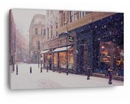 TRUECANVAS Europe Street Snow, Wooden Framed Canvas Paintings for Home Decor | Bedroom, Living Room,Wall Decoration | Wall Art Painting, CT0247, Size 16 x 24 in