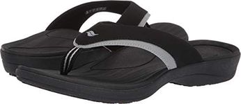 Powerstep Men's Arch Support Orthotic Flip Flop Sandals with Shock Absorbing Sole, Lightweight Non-Slip Tread, Black, 14