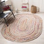 SAFAVIEH Cape Cod Collection 4' x 6' Oval Beige/Multi CAP202B Handmade Boho Braided Jute & Cotton Area Rug