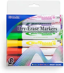 BAZIC Dry Erase Marker Bright Color Chisel Tip, Whiteboard Pen Marcador, Low Odor Markers White Board Pens, Office School Supplies (12/Pack), 1-Pack