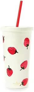 kate spade new york Insulated Tumbler with Reusable Straw, 20 Ounce Acrylic Travel Cup with Lid, Strawberries